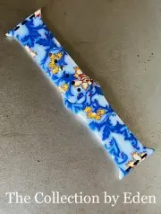 Smart Watch Band- Blue White Yellow Red Vintage Floral Print Silicone Adjustable