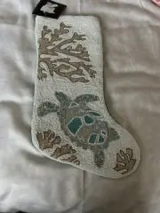 Coastal Collection Beaded Sea Turtle Christmas Stocking Nautical. Pls Read
