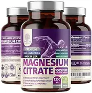 N1N Premium Magnesium Citrate Capsules 1250mg 120 Veg Caps [100% Pure] Powerful dose for Sleep, Muscle Cramps, Bone Health, Energy Production and Nerve Function