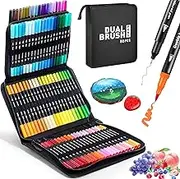 80 Colors Dual Brush Marker Pens for Kids Adult,Art Markers Set w/Fine&Brush Tips,Watercolour Pen with Case, Drawing Pens Water-Based Coloring Markers for Calligraphy,Sketching and Doodling