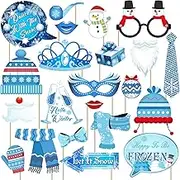 Winter Wonderland Photo Booth Props Kit, 22 pcs Snowflake Photo Booth Props, Wintertime Holiday Party Photo Booth Props, Winter Christmas Party Photo Booth Props for Winter Themed Decorations