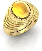 [RRVGEM] Yellow Sapphire Ring 8.25 Carat Certified AAA++ Quality Natural Yellow Sapphire Pukhraj Gemstone Ring Gold for Men and Women's, Metal, Sapphire
