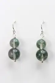 Green Rutilated Quartz 10mm Ball Gemstone .925 Sterling Silver Earrings 1 1/4"