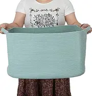 Large Rectangle Blankets Basket Living Room 22"x17"x12" Woven Cotton Rope Storage Baskets for Nursery Toy Baskets for Kids and Dogs Wicker Laundry Basket Bin for Clothes Towels green