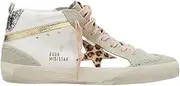 [Golden Goose] Women's Mid Star Classic Leather Sneakers, White/Beige/Brown Leo
