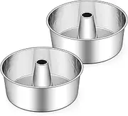Angel Food Cake Pan Set of 2, 10-Inch Stainless Steel Tube Pan for Baking Pound Chiffon Cake, One-piece Design & Non-toxic, Dishwasher Safe