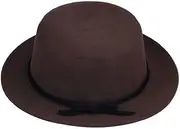 [COMVIP] Women's Solid Wide Brim Vintage Wool Panama Jazz Hat with Belt Brown