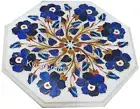 White Marble Corner Table for Hotel Floral Pattern Inlay Work Coffee Table Top