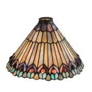 Meyda Lighting 12"W Tiffany Jeweled Peacock Shade, AMB/GR/BL/VL - 27095