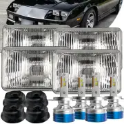 2 PAIR 4x6 SEMI SEALED CLEAR H4 CONVERSION HEADLIGHT + H4 LED WHITE BULBS 6000K (for: Renault)