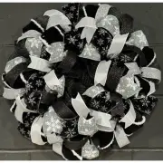 Winter Christmas Wreath Black and Silver 22 Inch Deco mesh