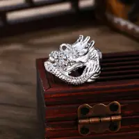 在飛比找蝦皮購物優惠-工廠直銷 老鳳祥正品S990純銀戒指男式龍形 龍頭戒指食指環