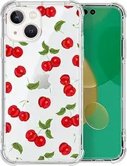 TAMEFOX Case Compatible with Clear iPhone 13 Mini,Fresh Red Cherry Slim-fit Shock-Resistant Raised Bezel Camera Protection Designed for Transparent iPhone 13 Mini Case
