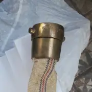 Vintage Fire Hose Brass Coupler + Linen Hose 54 + 24 Inches USA (H8)