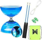 Diabolo Freewheel with Ball Bearing, Triple Storage Set, 4 Colours, Flashing Triple Bearing Diabolo with Replacement Rope, 10 m, Professional Bar, Mesh Bag