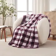 130x160cm Dreamaker Gingham Plush Heated Throw Cherry
