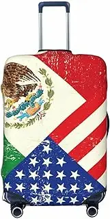 [CADREWY] Mexican American Flag Print Travel Suitcase Cover Luggage Protector with Elastic Anti Scratch for Carry On, Black, Medium