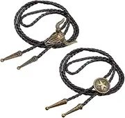 [GORGECRAFT] 2PCS 2 Styles Vintage Bola Tie Western Cowboy Black PU Leather Bolo Tie Adjustable Cord Slider Pendant Necktie Necklace