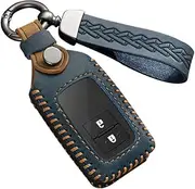 ontto Leather Car Key fob Cover fit for Toyota Auris Camry RAV4 Avalon Yaris Verso Land Cruiser 2012-2018 2/3/4 Buttons Keychain Keyring Accessories Key Bag Key Holder Key Shell Protector Blue