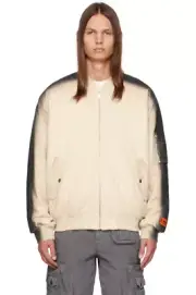 Heron Preston Bomber Jacket Men's L Off-White Gradient Full Zip Long Sleeve