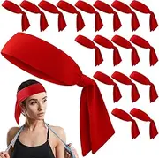 [Hiboom] 18 Pack Sports Tie Headband for Men Women, Ninja Karate Headbands, Athletic Sweatbands Elastic Hair Wrap Bands for Playing Tennis Basketball Soccer Running Cycling Rugby Yoga