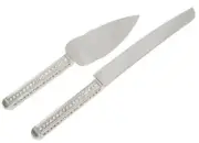 Set of 2 Silver Metal Cake Servers - Genuine Australian Crystals - 34 cm Wedding
