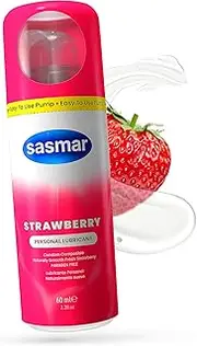 Sasmar Strawberry Flavored Lubricant - Water Based Personal Lube for Men, Women - Feels Natural, Long Lasting Formula, Paraben Free, Toy-Friendly and Condom Safe, Oral Lubricant for Couples - 60 ml