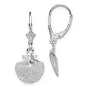 Sterling Silver De-Ani Rhodium-Plated Polished Scallop Shell Leverback Earrings