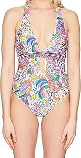 [Trina Turk] Womens TT8BS10 Jungle Beach Cross Back One Piece Swimsuit One Piece Swimsuit - Multi