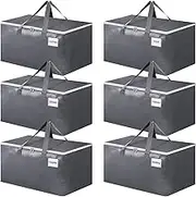 BlissTotes Large Moving Boxes With Zippers & Handles, Heavy Duty Storage Totes With Lids, Space Saving Bags, Fold Flat for Moving and Storing, 76L, 6 Pack