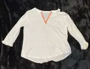 Ann Taylor Womens Ivory Sleeve Roll Up V-neck Top Blouse