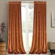 Roslynwood Home Velvet Orange Curtain 96 inch - Heavy Duty Curtains Energy Efficient Room Darkening Rod Pocket Drapes Window Covering Set for Home Theatre/Living Room, 52Wx96L Orange/2 Panels