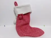 RED SWEATER KNIT CHRISTMAS STOCKING White POM POMS KRINGLES COTTAGE 20"