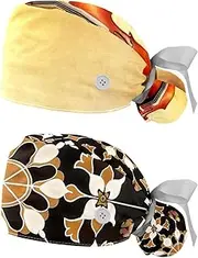 [YTYVAGT] 2-Pc,Nurse Scrub Caps,Scrub Hats with Buttons and Cotton Sweatband,Vintage Italian Violin