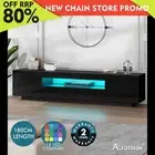 ALFORDSON Entertainment Unit 180cm TV Cabinet Stand LED Light Gloss Black