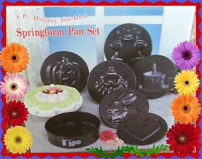 SPRINGFORM PAN SET HOLIDAY 8 Pc NON-STICK Bear Santa Bunny Heart Pumkin Birthday