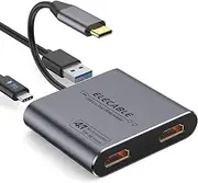 ELECABLE USB C to Dual HDMI Adapter 4K, USB+PD Charging+2 HDMI 4 in 1 for Mac/iPad Pro,Surface,Chrome,Switch,Phnoe,etc. Type C/USB C/Thunderbolt Device (4 in 1)