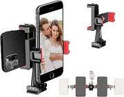Manbily Phone Tripod Mount Adapter, 360° Rotatable Dual Cell Phone Holder Clip, Adjustable Clamp with 4 Cold Shoe, for Tripod Monopod Selfie Stick Vlog Live Streaming Video Recording