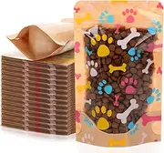 Dunzoom 200 Pcs Paw Patterns Treat Bags Kraft Treat Bags for Dogs, Stand up Resealable Pouches with Clear Window Paper Zipper Closure Pouches for Pet Candy Cookies Food (3.5 x 5.5 Inches)