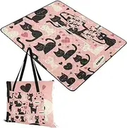 Park Blanket Portable Party Foldable Picnic Blanket for Baby Couples Gift Cartoon Cute White Black Cats Pink 60x80in