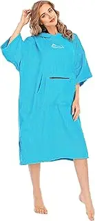 NUZAMAS Surf Poncho Wrap Robe Hooded Cotton Medium Sleeve Soft Quick Dry Wetsuit Wrap Towel with Pocket for Surfing Beach Swimming