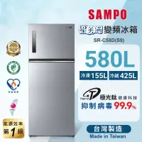 在飛比找Yahoo奇摩購物中心優惠-SAMPO聲寶 580L一級變頻 星美滿鏡面觸控雙門冰箱 彩