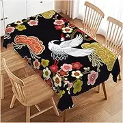 Swono Japanese Crane Tablecloths Asian Oriental Heron Bird Floral Branch Clouds Kitchen Dinning Tabletop Decoration, Polyester Table Cover for Indoor Outdoor 50x72 Inch Tablecloth