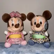 Minnie & Mickey Mouse Disney Japanese Dress Pair Plush Rare Excellent Condition