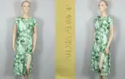 New ALEXIA ADMOR Tropical Green Print Fit Flare Dress w/ High Side Slit 8