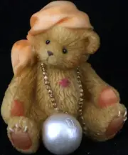 2002 Cherished Teddies 104864 Tiny Treasured Teddies Bear W/ Necklace Figurine