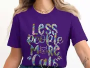 Less People More Cats Cute Cat Lover Graphic T-Shirt Floral art