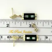 14k Yellow Gold Dragon Dangles Cabochon of Jade & Black Onyx Earrings TPJ