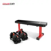 Powertrain 48KG Adjustable Dumbbell Set (Red) with Flat Bench