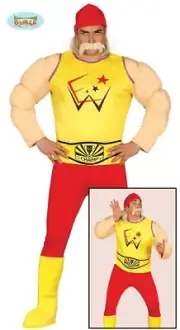 Mens 80s Retro Wrestler Fancy Dress Costume 1980s 80's wrestler Outfit Suit fg